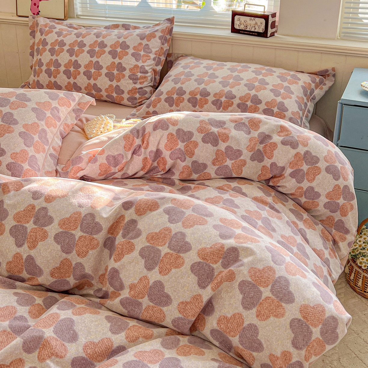 91家纺网 家纺一手货源 找家纺 曲之慕 2026新款全棉纯棉加厚喷气磨毛印花四件套 四叶草