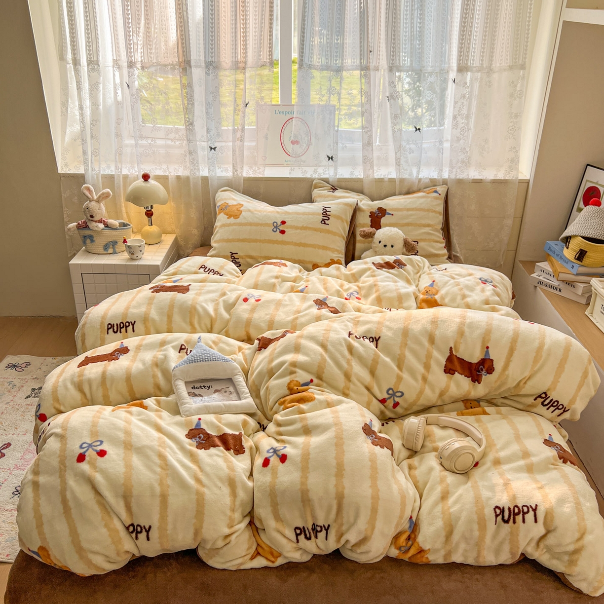 91家纺网 家纺一手货源 找家纺 冕悠家纺 2025新款A类200克加厚印花牛奶绒保暖四件套提供买家秀 腊肠狗