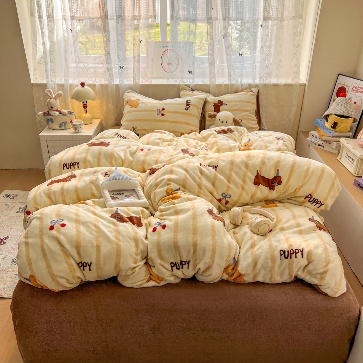 91家纺网 家纺一手货源 找家纺 冕悠家纺 2025新款A类200克加厚印花牛奶绒保暖四件套提供买家秀 腊肠狗