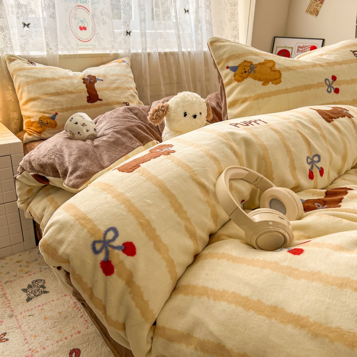 91家纺网 家纺一手货源 找家纺 冕悠家纺 2025新款A类200克加厚印花牛奶绒保暖四件套提供买家秀 腊肠狗