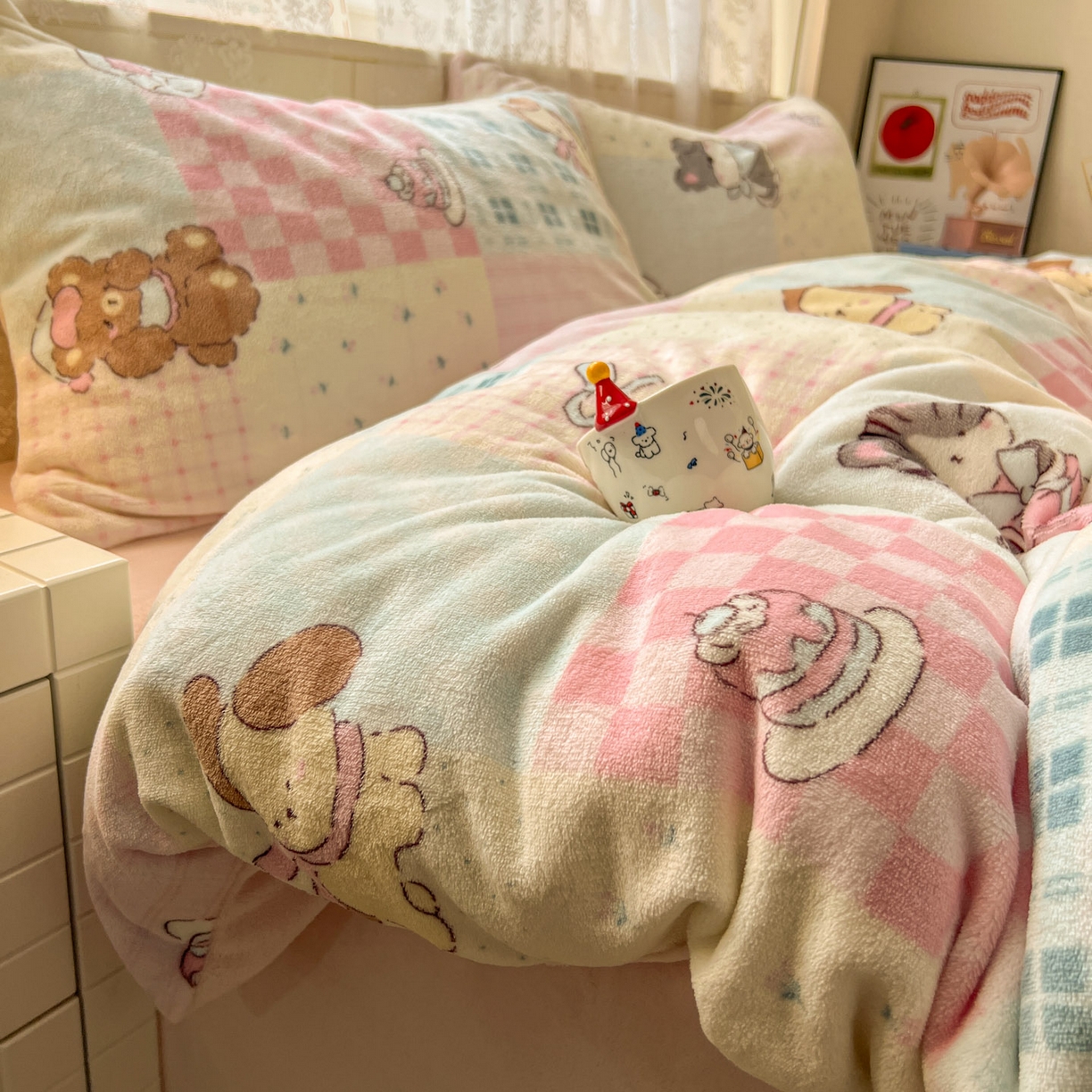 91家纺网 家纺一手货源 找家纺 冕悠家纺 2025新款A类200克加厚印花牛奶绒保暖四件套提供买家秀 汪汪派对