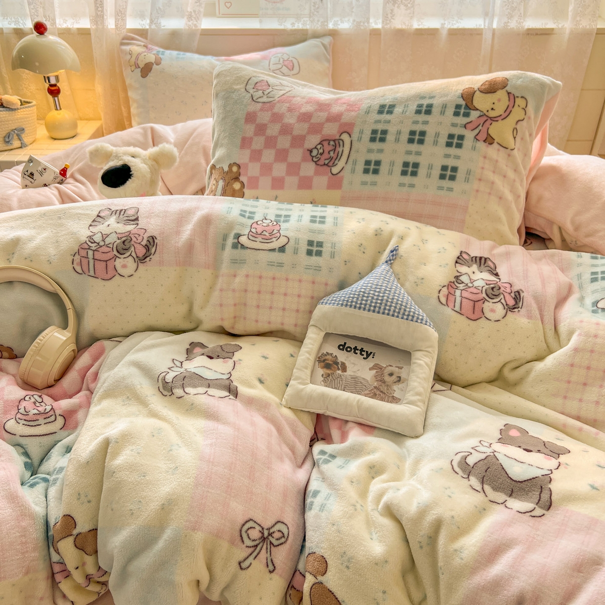 91家纺网 家纺一手货源 找家纺 冕悠家纺 2025新款A类200克加厚印花牛奶绒保暖四件套提供买家秀 汪汪派对