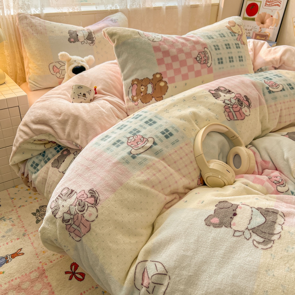 91家纺网 家纺一手货源 找家纺 冕悠家纺 2025新款A类200克加厚印花牛奶绒保暖四件套提供买家秀 汪汪派对