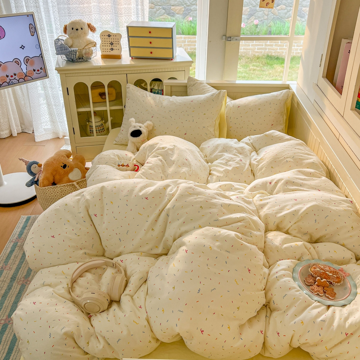 冕悠家纺 2026新款超柔软105克卡通水洗棉四件套 提供买家秀 冰淇凌奶黄