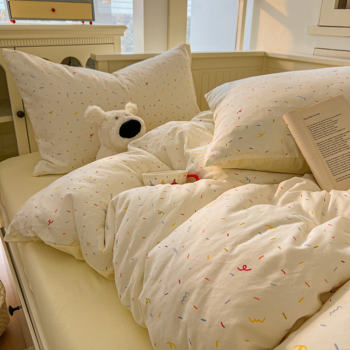 91家纺网 家纺一手货源 找家纺 冕悠家纺 2026新款超柔软105克卡通水洗棉四件套 提供买家秀 冰淇凌奶黄