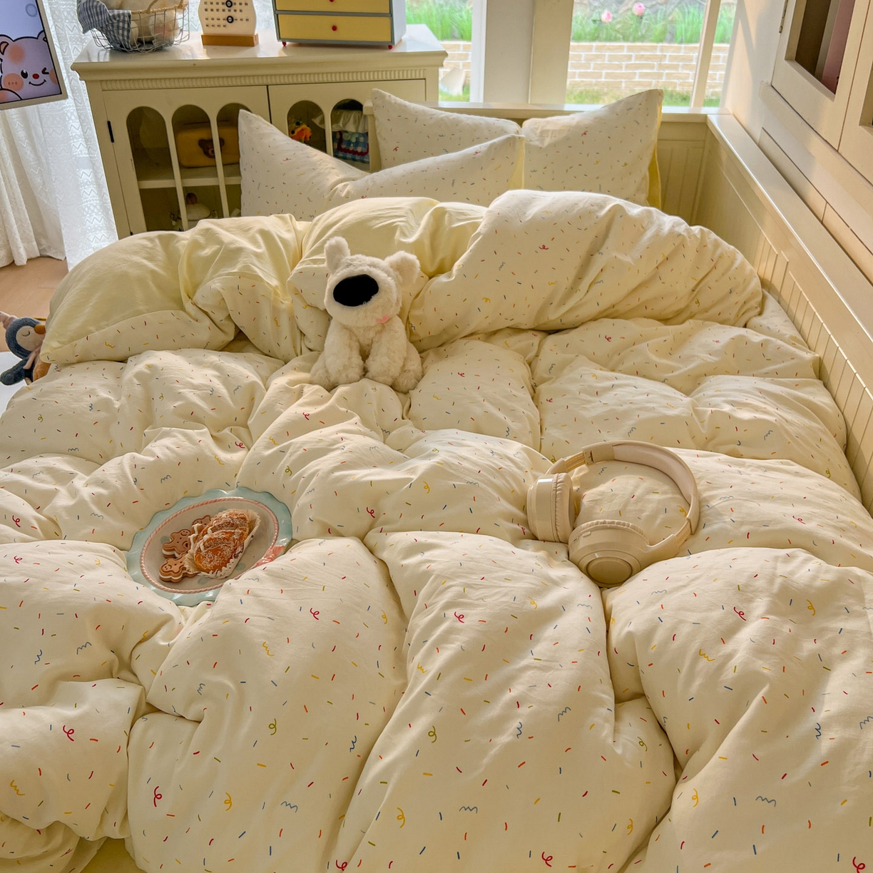 91家纺网 家纺一手货源 找家纺 冕悠家纺 2026新款超柔软105克卡通水洗棉四件套 提供买家秀 冰淇凌奶黄