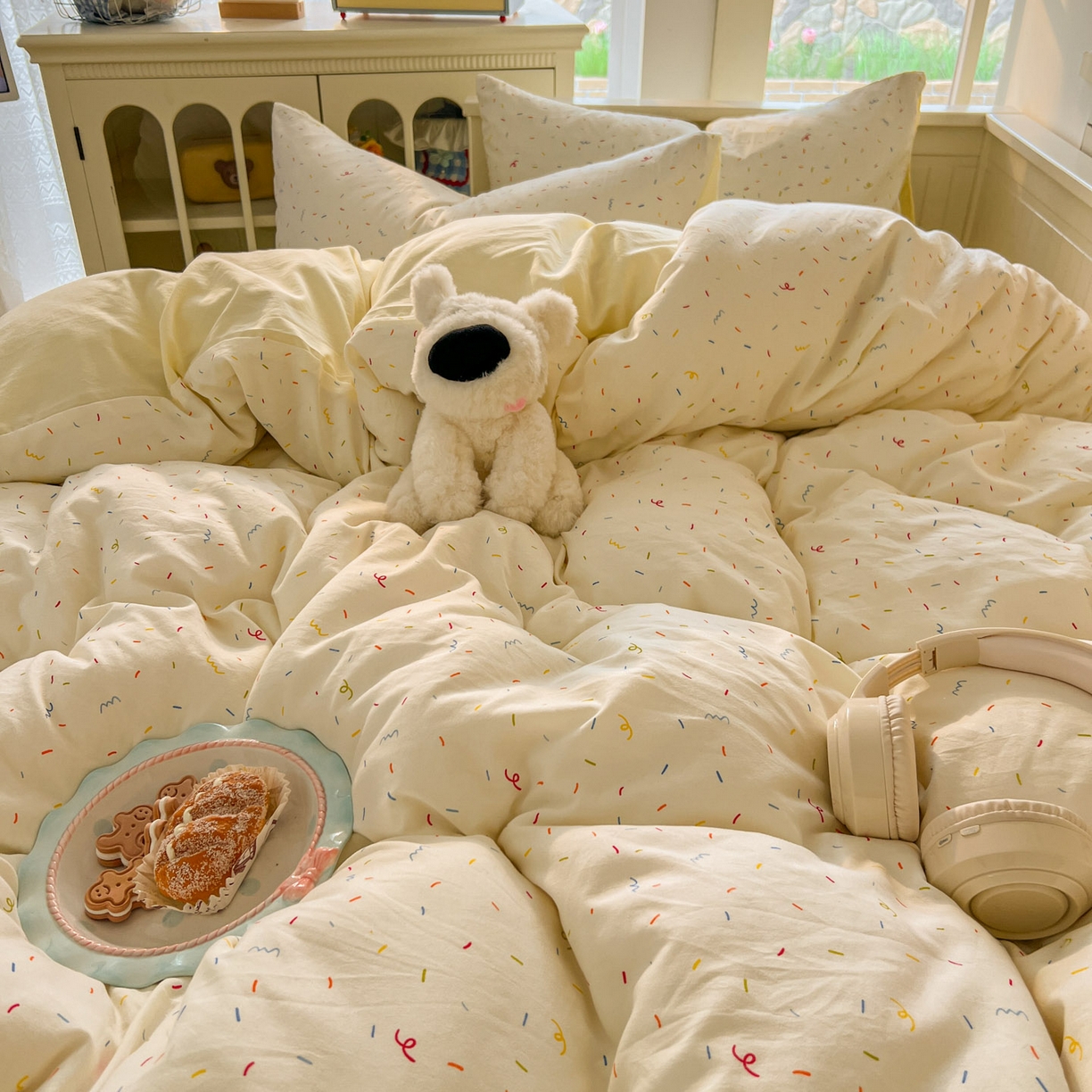 91家纺网 家纺一手货源 找家纺 冕悠家纺 2026新款超柔软105克卡通水洗棉四件套 提供买家秀 冰淇凌奶黄