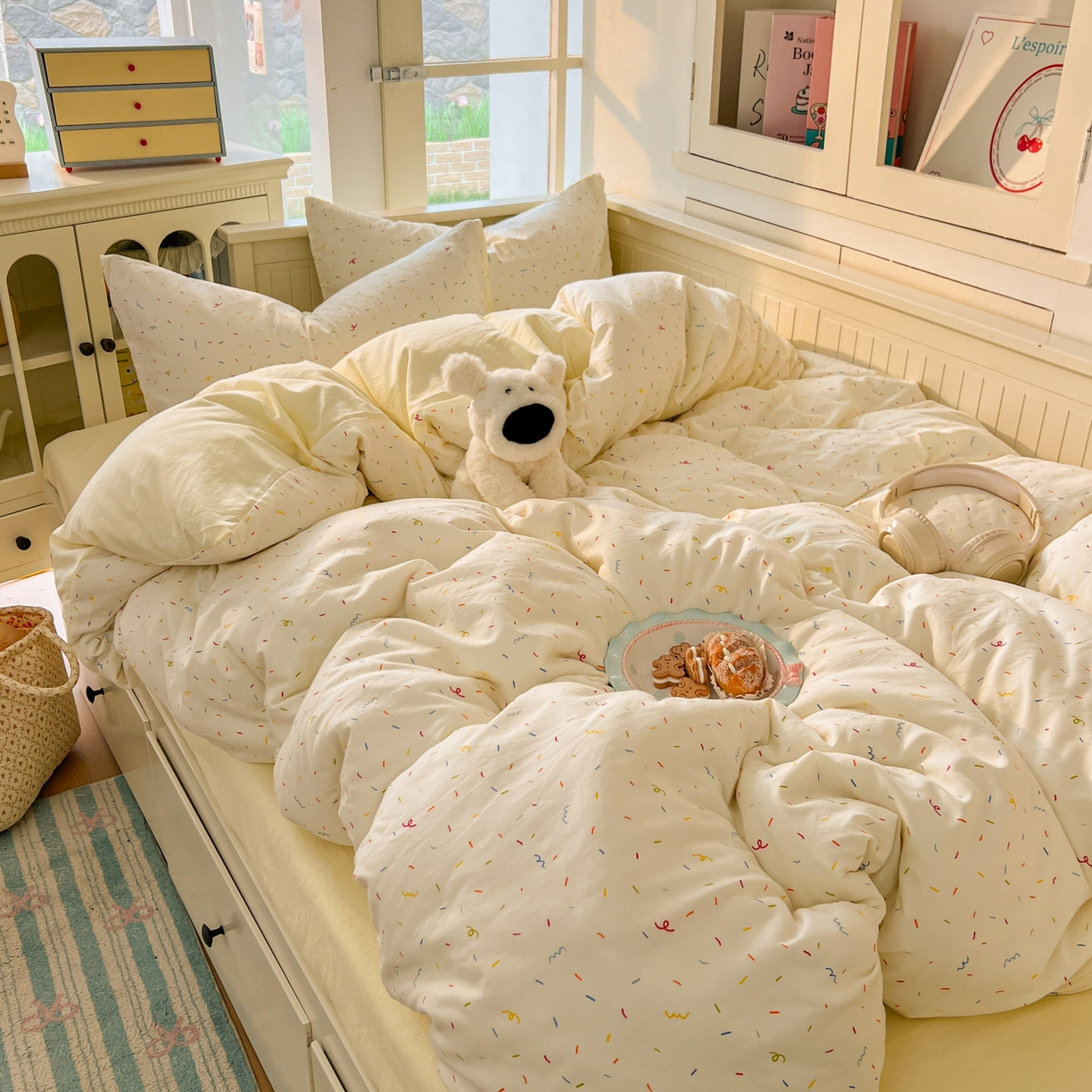 91家纺网 家纺一手货源 找家纺 冕悠家纺 2026新款超柔软105克卡通水洗棉四件套 提供买家秀 冰淇凌奶黄