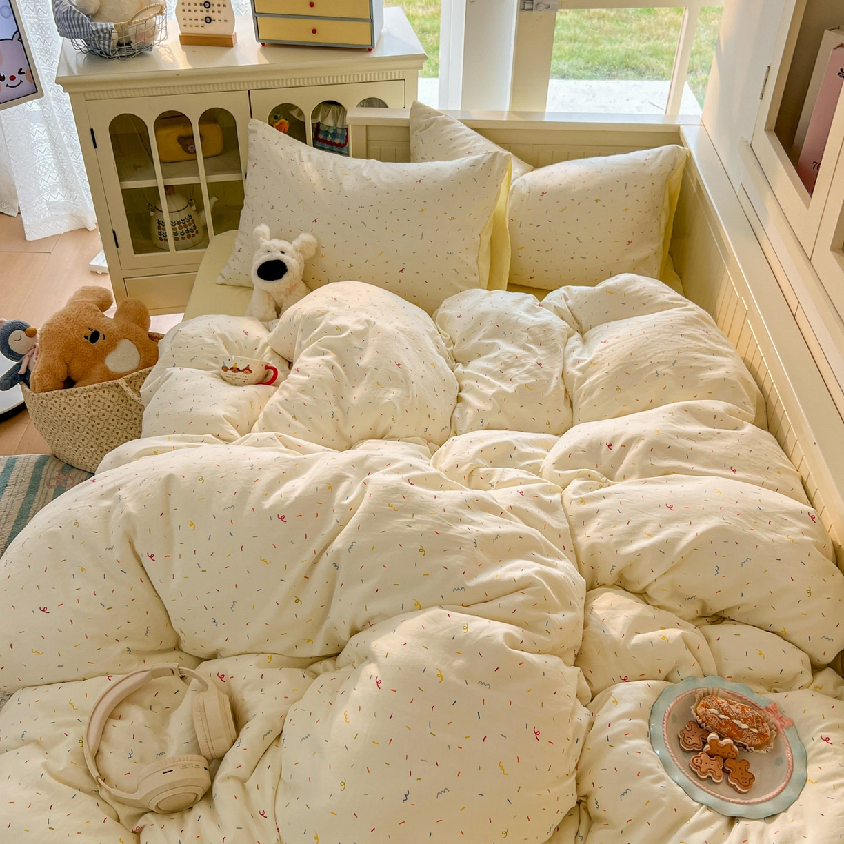 91家纺网 家纺一手货源 找家纺 冕悠家纺 2026新款超柔软105克卡通水洗棉四件套 提供买家秀 冰淇凌奶黄