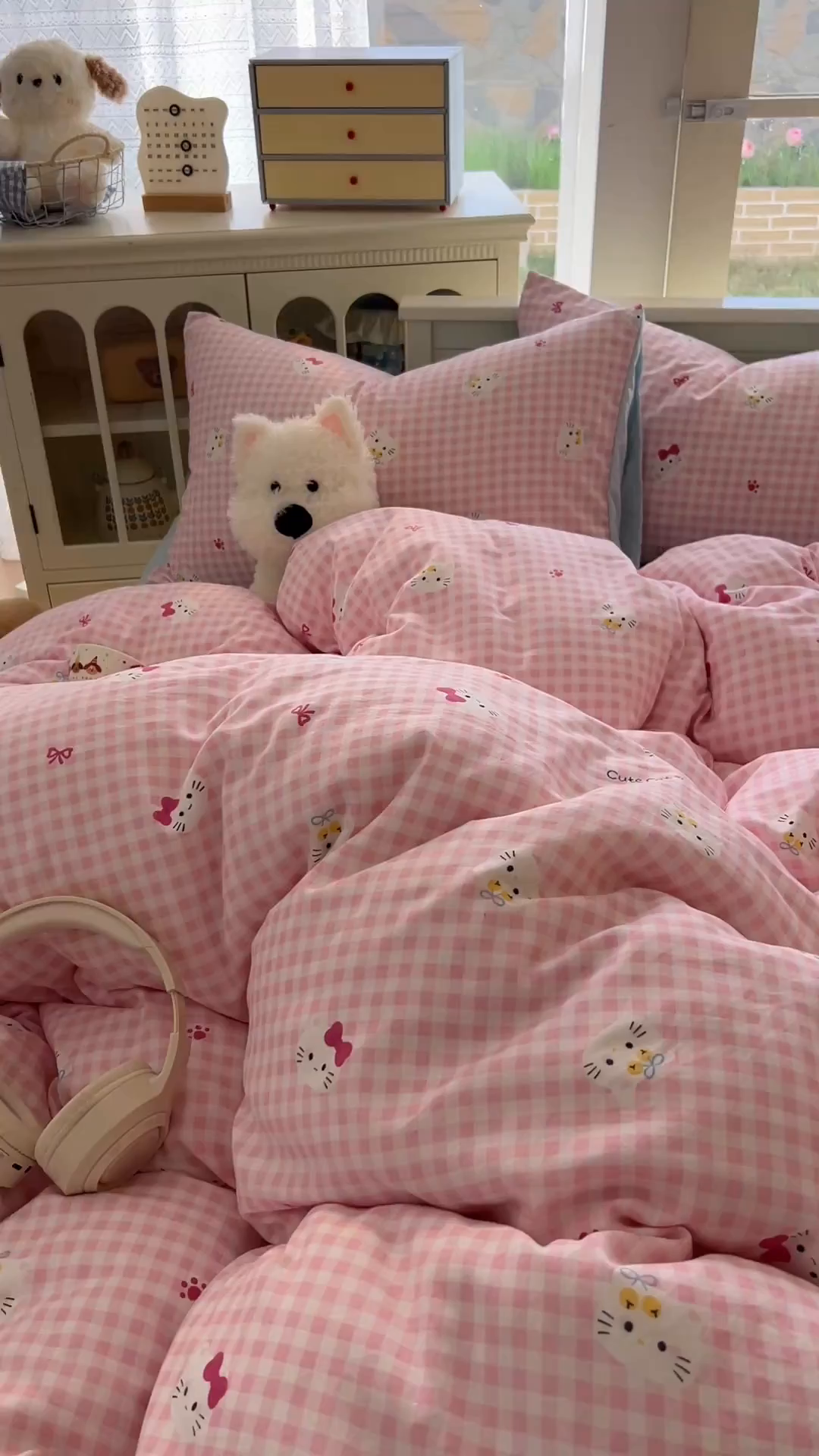 91家纺网 家纺一手货源 找家纺 冕悠家纺 2026新款超柔软105克卡通水洗棉四件套 提供买家秀 粉猫奶蓝