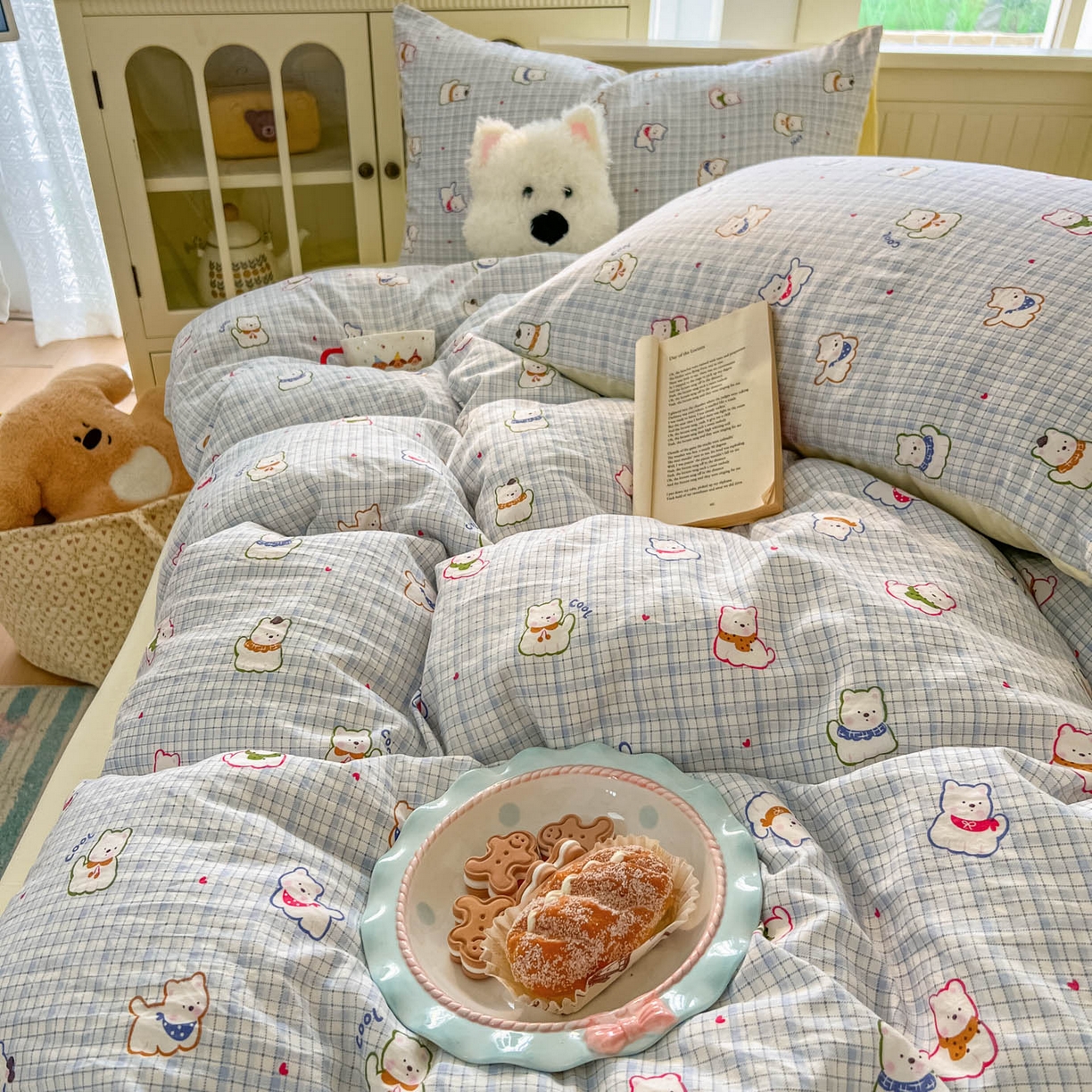 91家纺网 家纺一手货源 找家纺 冕悠家纺 2026新款超柔软105克卡通水洗棉四件套 提供买家秀 狗狗奶黄