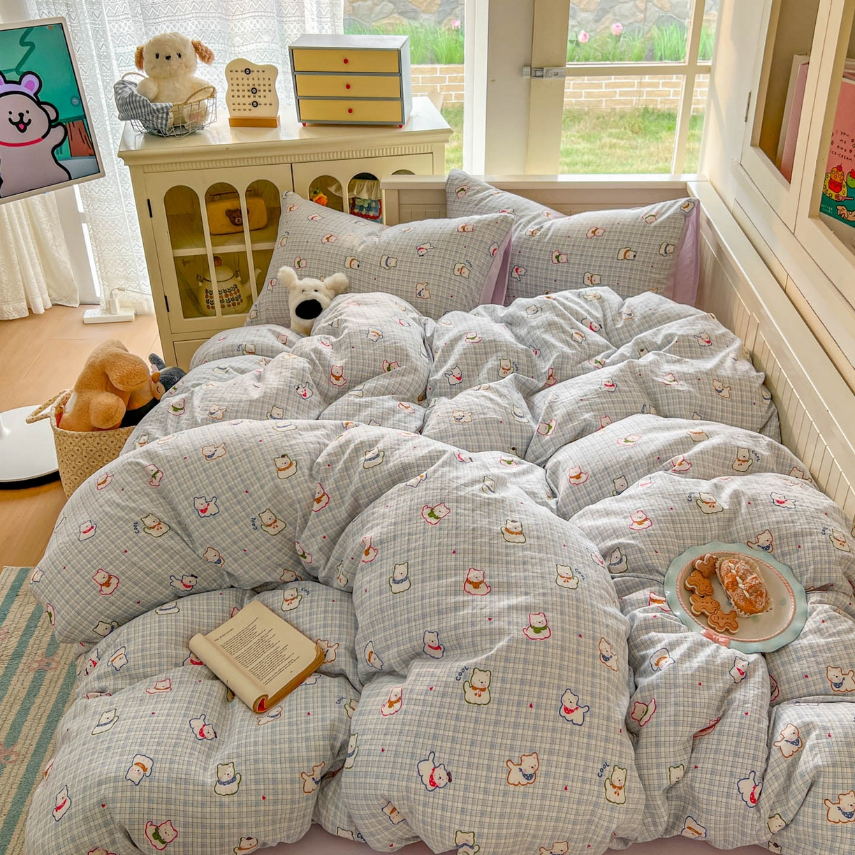 冕悠家纺 2026新款超柔软105克卡通水洗棉四件套 提供买家秀 狗狗奶紫