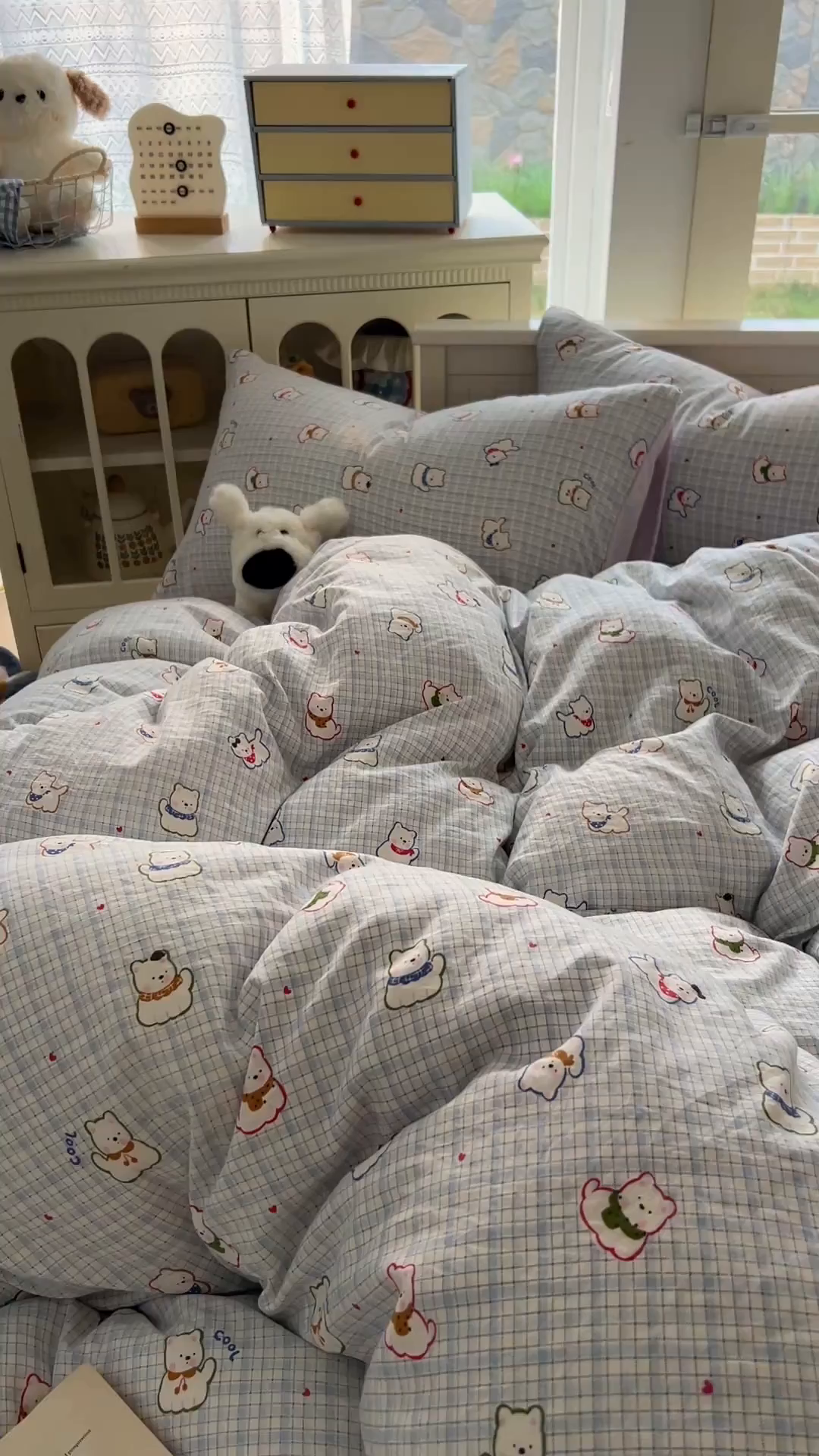 91家纺网 家纺一手货源 找家纺 冕悠家纺 2026新款超柔软105克卡通水洗棉四件套 提供买家秀 狗狗奶紫