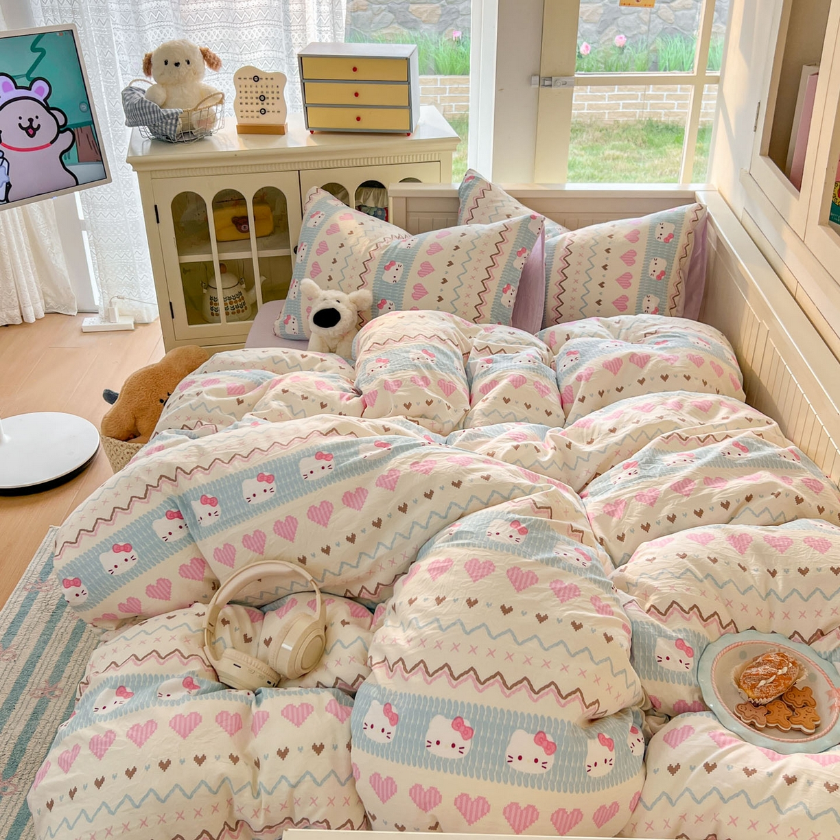 冕悠家纺 2026新款超柔软105克卡通水洗棉四件套 提供买家秀 猫猫奶紫