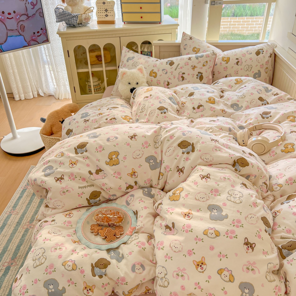 91家纺网 家纺一手货源 找家纺 冕悠家纺 2026新款超柔软105克卡通水洗棉四件套 提供买家秀 奶酪派派对