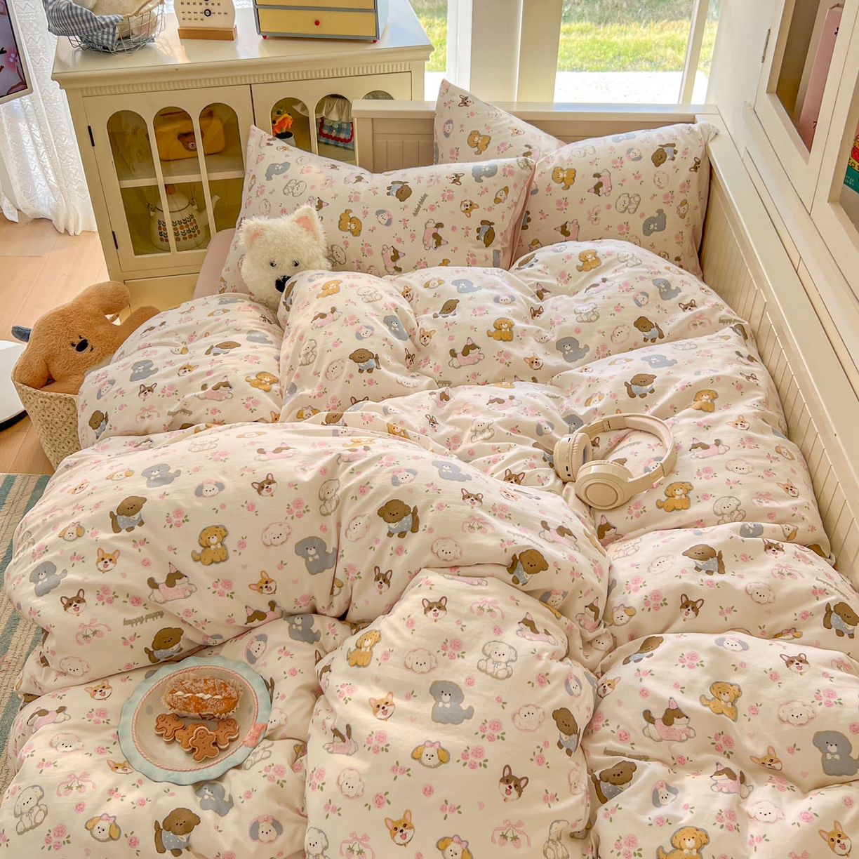 91家纺网 家纺一手货源 找家纺 冕悠家纺 2026新款超柔软105克卡通水洗棉四件套 提供买家秀 奶酪派派对