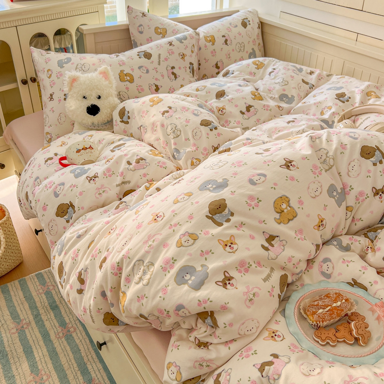 91家纺网 家纺一手货源 找家纺 冕悠家纺 2026新款超柔软105克卡通水洗棉四件套 提供买家秀 奶酪派派对