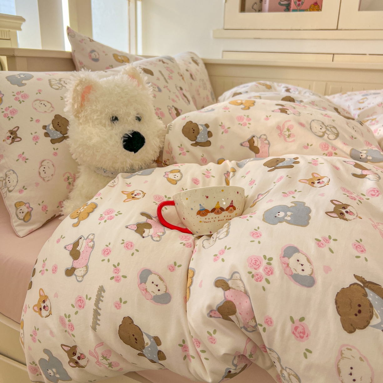 91家纺网 家纺一手货源 找家纺 冕悠家纺 2026新款超柔软105克卡通水洗棉四件套 提供买家秀 奶酪派派对