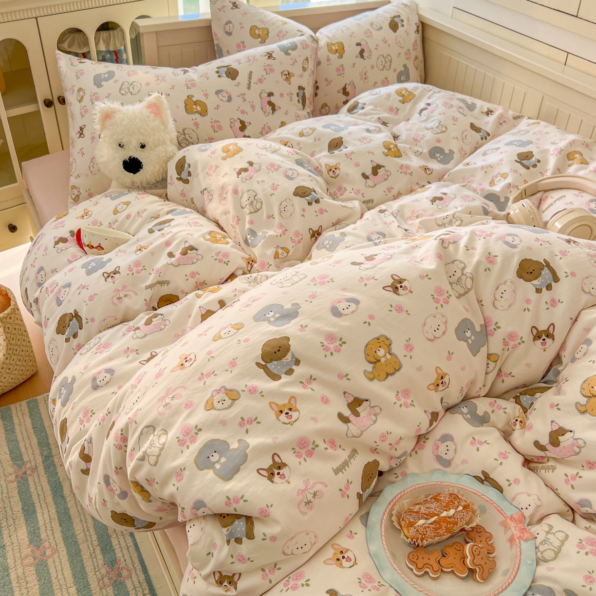 91家纺网 家纺一手货源 找家纺 冕悠家纺 2026新款超柔软105克卡通水洗棉四件套 提供买家秀 奶酪派派对