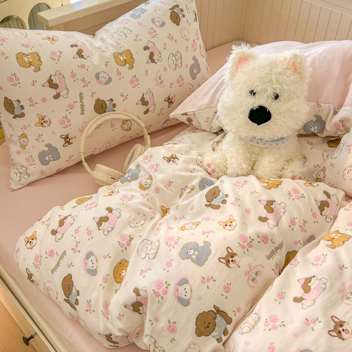 91家纺网 家纺一手货源 找家纺 冕悠家纺 2026新款超柔软105克卡通水洗棉四件套 提供买家秀 奶酪派派对