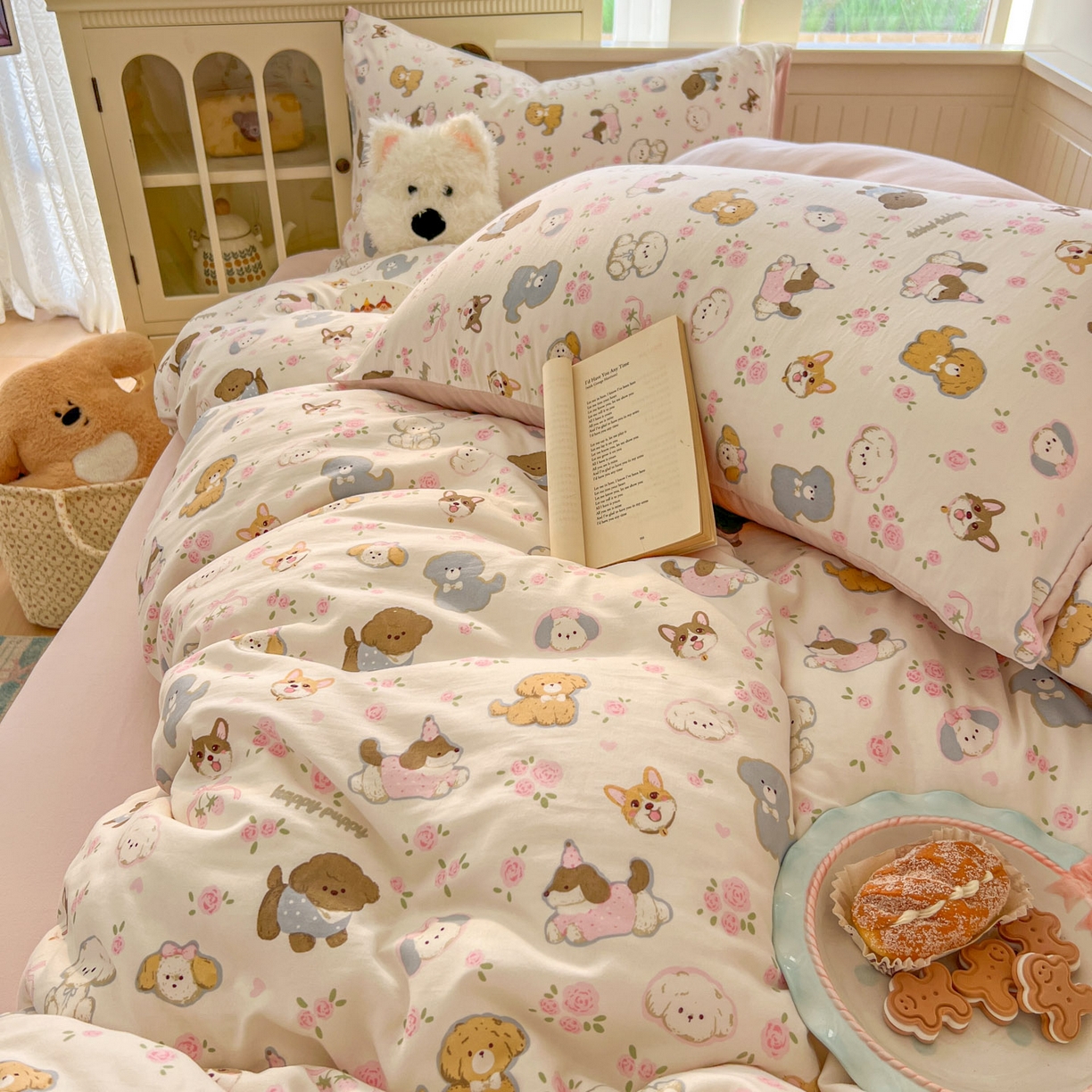 91家纺网 家纺一手货源 找家纺 冕悠家纺 2026新款超柔软105克卡通水洗棉四件套 提供买家秀 奶酪派派对