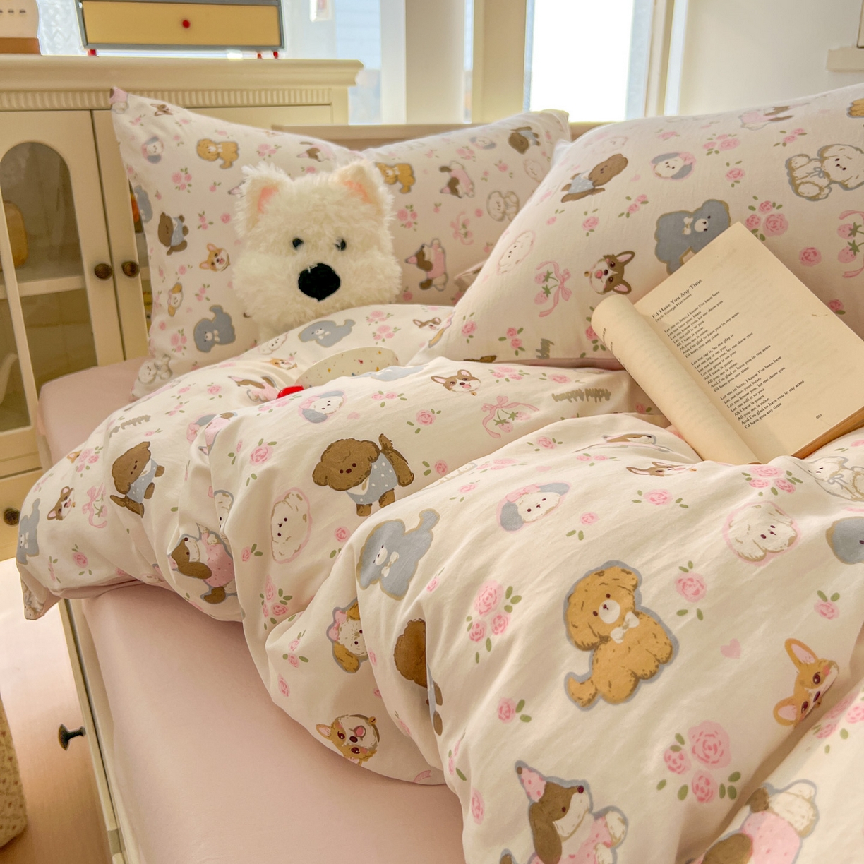 91家纺网 家纺一手货源 找家纺 冕悠家纺 2026新款超柔软105克卡通水洗棉四件套 提供买家秀 奶酪派派对