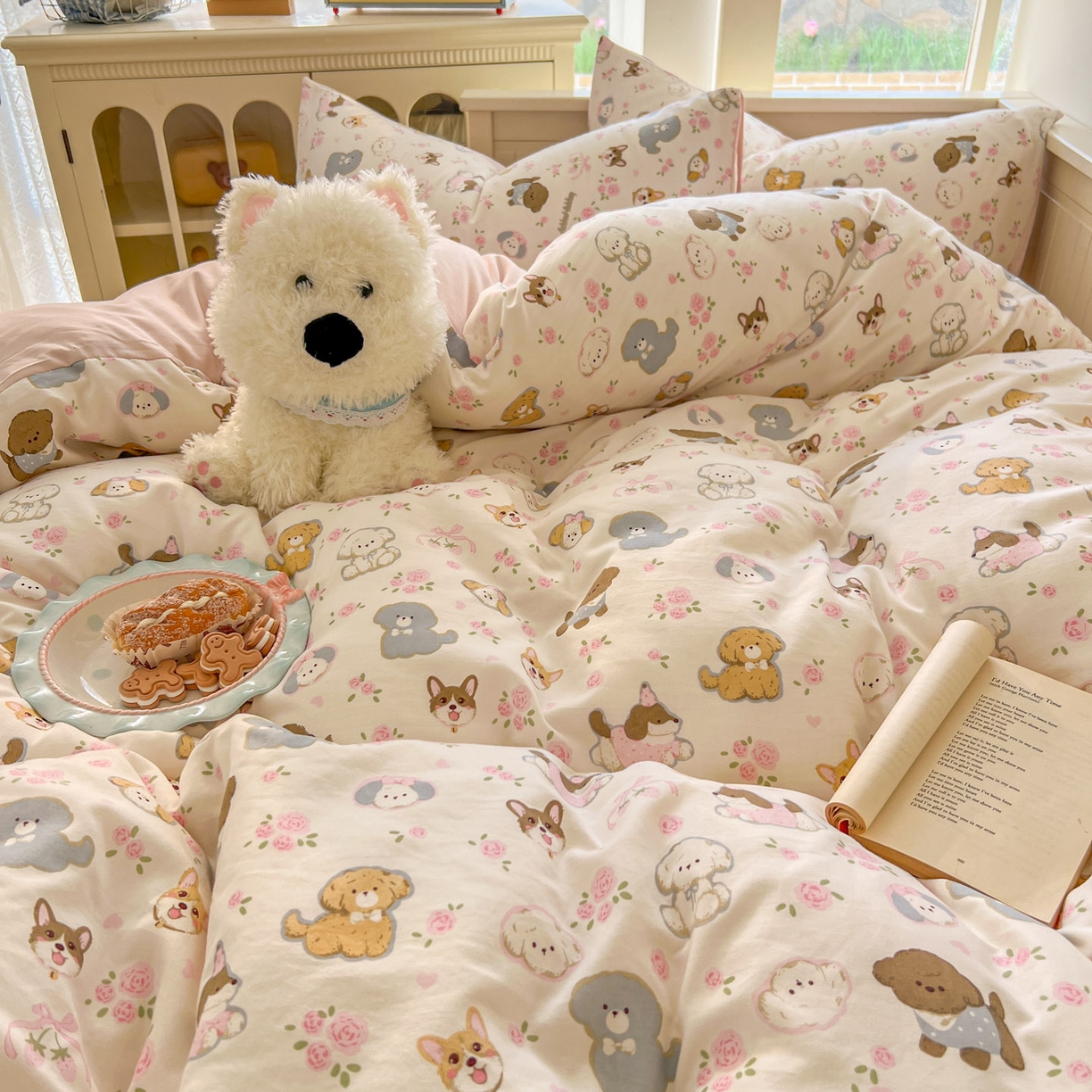 91家纺网 家纺一手货源 找家纺 冕悠家纺 2026新款超柔软105克卡通水洗棉四件套 提供买家秀 奶酪派派对