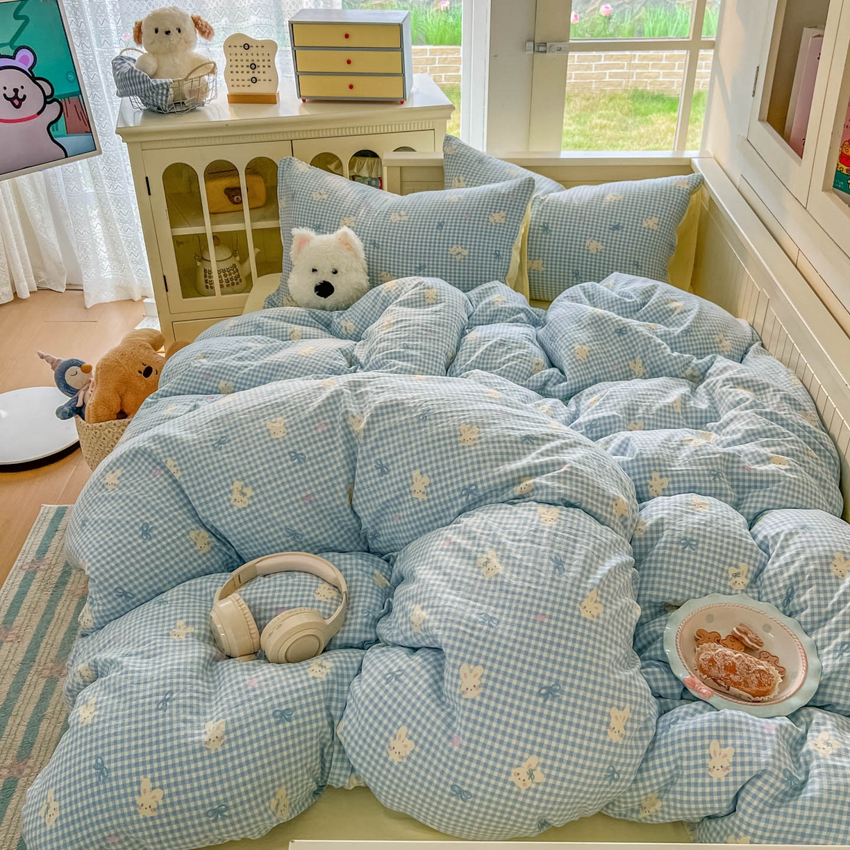 冕悠家纺 2026新款超柔软105克卡通水洗棉四件套 提供买家秀 兔兔奶黄