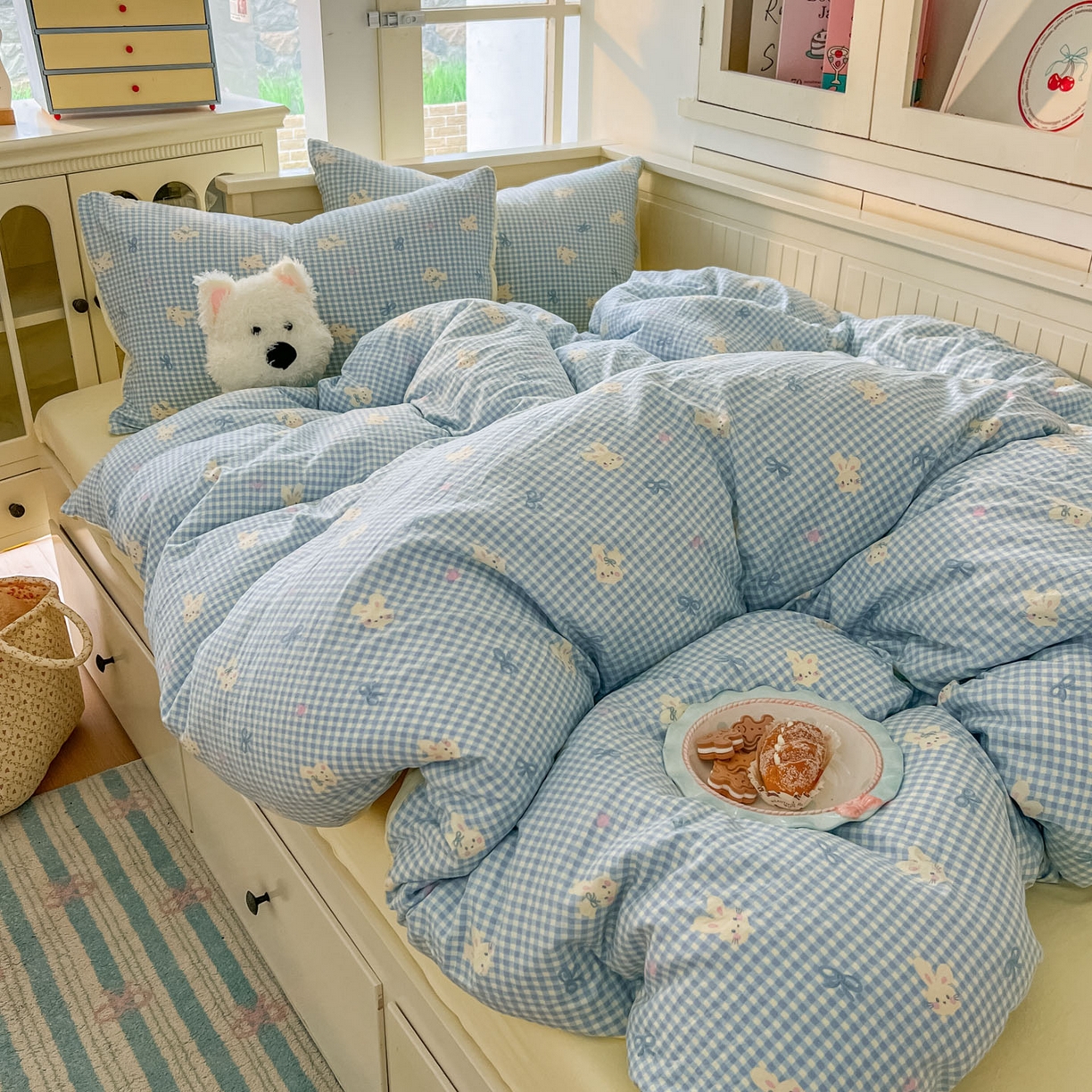 91家纺网 家纺一手货源 找家纺 冕悠家纺 2026新款超柔软105克卡通水洗棉四件套 提供买家秀 兔兔奶黄