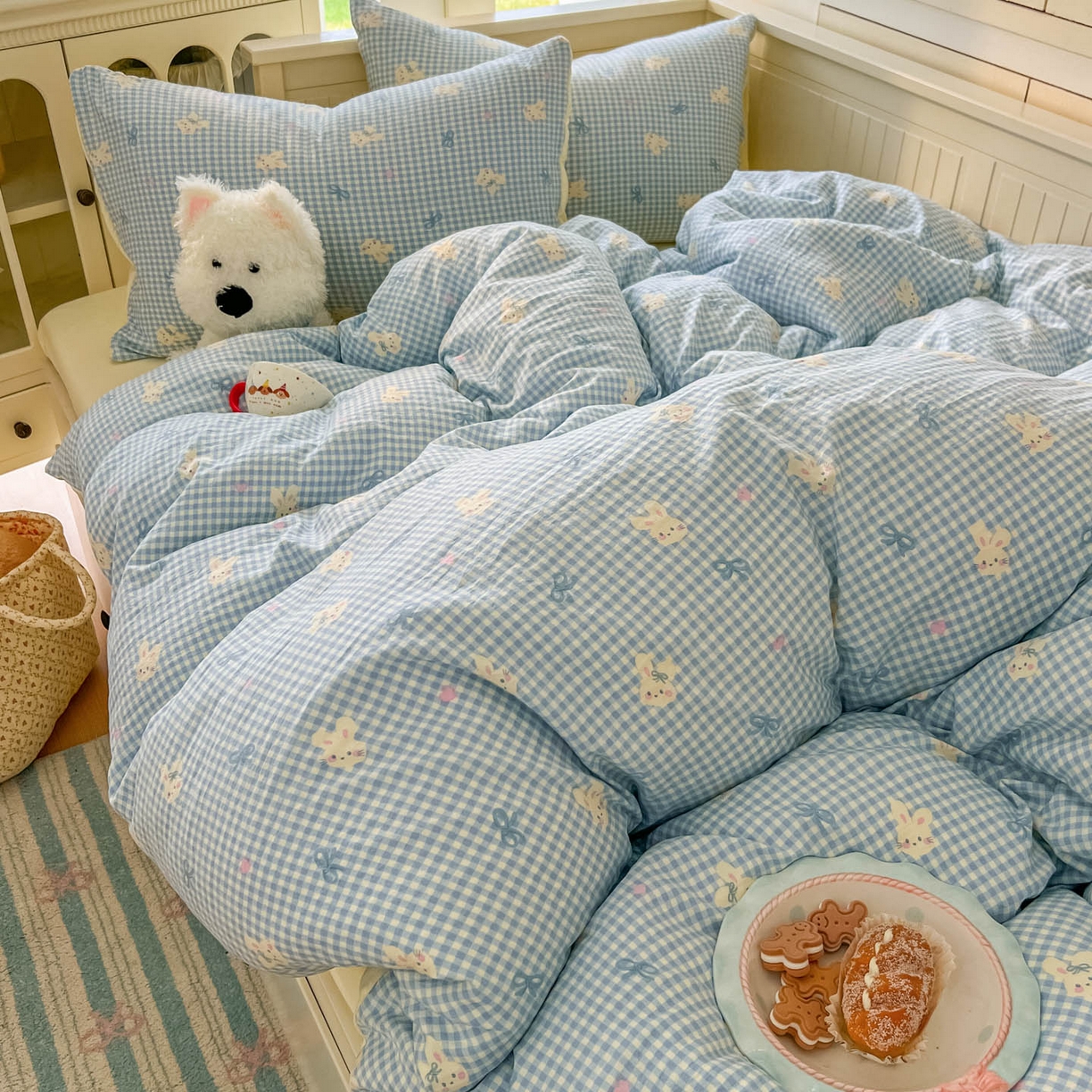 91家纺网 家纺一手货源 找家纺 冕悠家纺 2026新款超柔软105克卡通水洗棉四件套 提供买家秀 兔兔奶黄