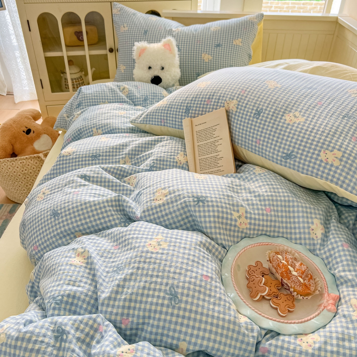 91家纺网 家纺一手货源 找家纺 冕悠家纺 2026新款超柔软105克卡通水洗棉四件套 提供买家秀 兔兔奶黄