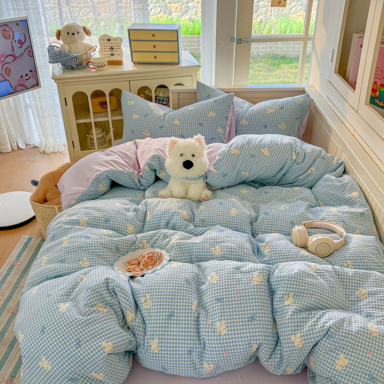 91家纺网 家纺一手货源 找家纺 冕悠家纺 2026新款超柔软105克卡通水洗棉四件套 提供买家秀 兔兔奶紫