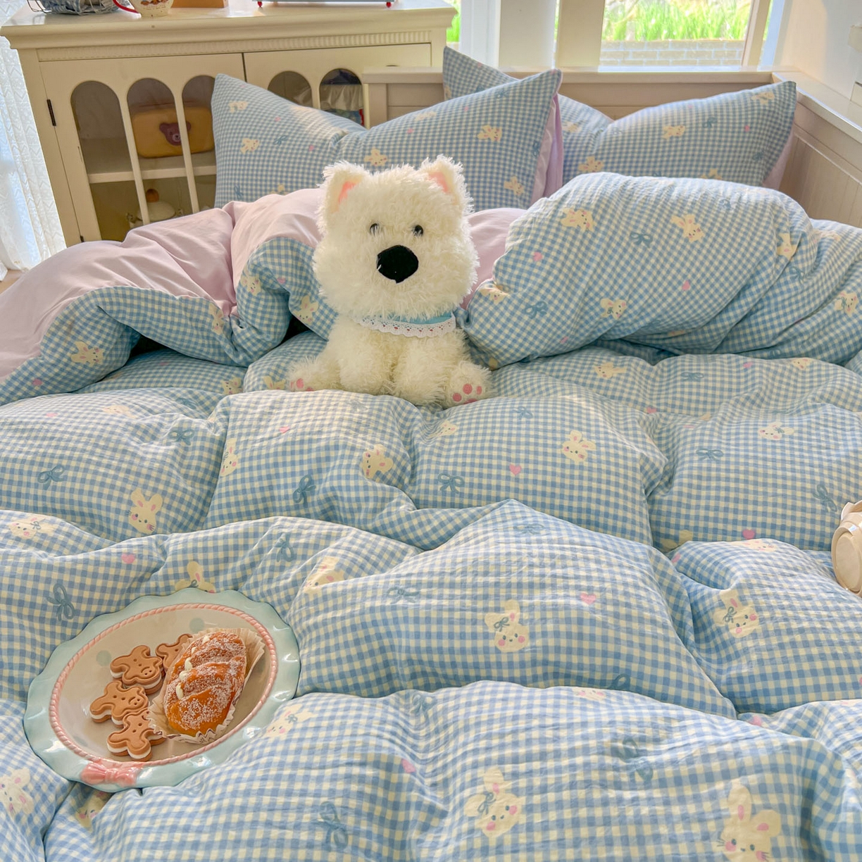 91家纺网 家纺一手货源 找家纺 冕悠家纺 2026新款超柔软105克卡通水洗棉四件套 提供买家秀 兔兔奶紫