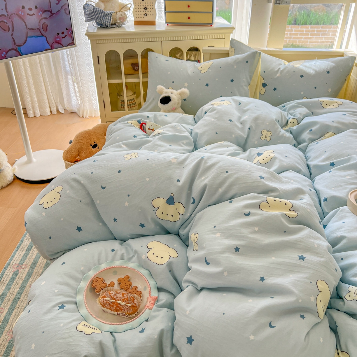 91家纺网 家纺一手货源 找家纺 冕悠家纺 2026新款超柔软105克卡通水洗棉四件套 提供买家秀 星月小狗