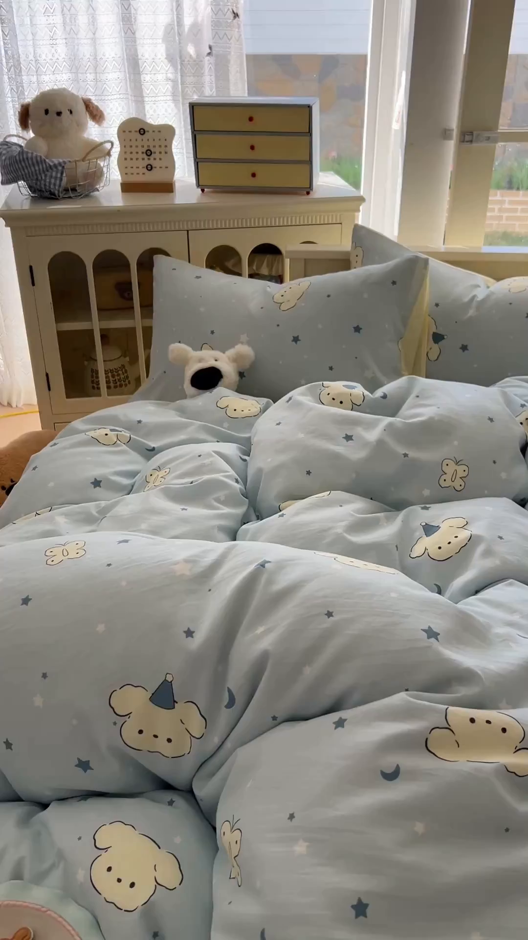 91家纺网 家纺一手货源 找家纺 冕悠家纺 2026新款超柔软105克卡通水洗棉四件套 提供买家秀 星月小狗