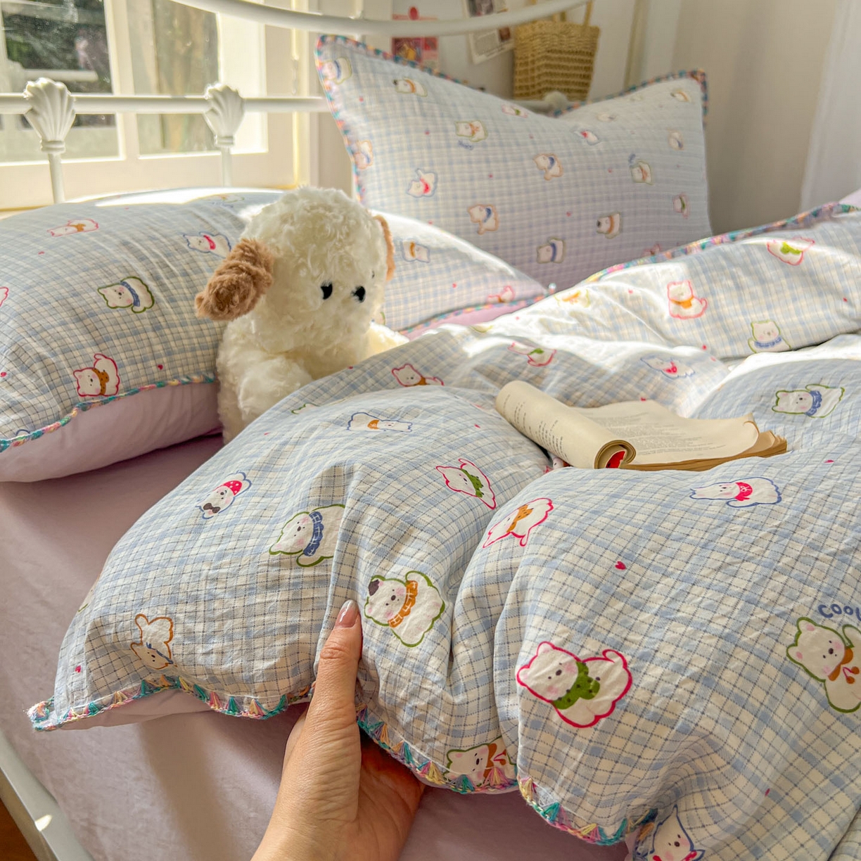 91家纺网 家纺一手货源 找家纺 （总）冕悠家纺 2026新款超柔软卡通七彩贝壳边水洗棉四件套 提供买家秀