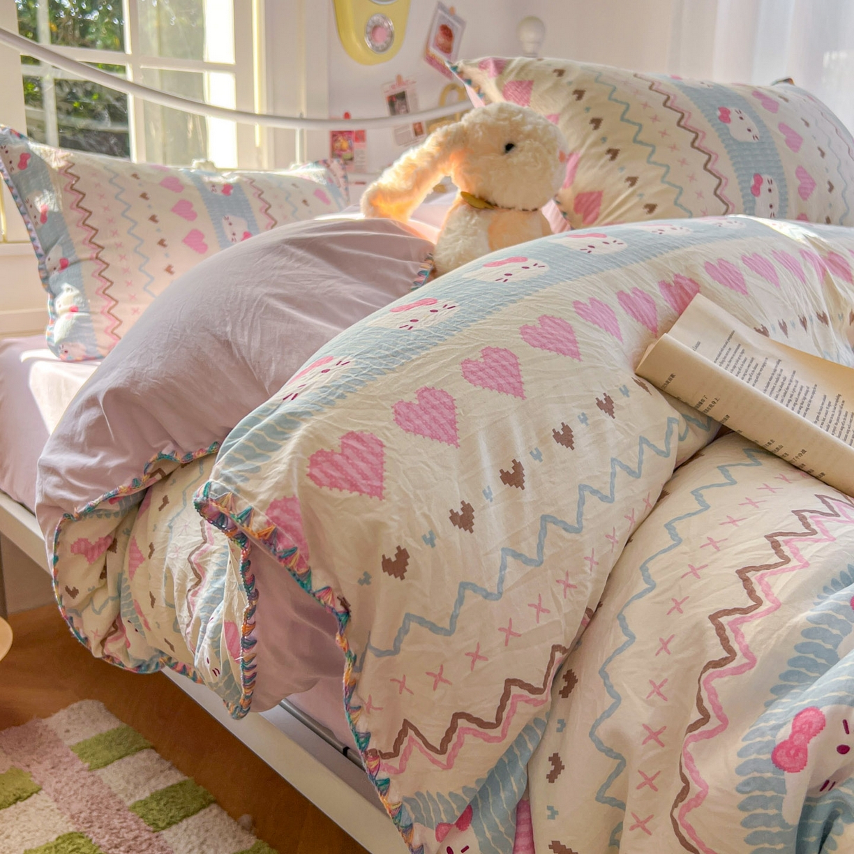 91家纺网 家纺一手货源 找家纺 （总）冕悠家纺 2026新款超柔软卡通七彩贝壳边水洗棉四件套 提供买家秀