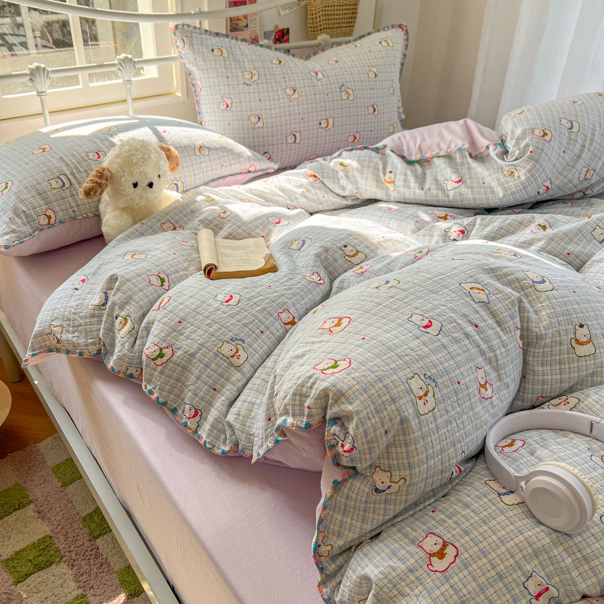 91家纺网 家纺一手货源 找家纺 （总）冕悠家纺 2026新款超柔软卡通七彩贝壳边水洗棉四件套 提供买家秀