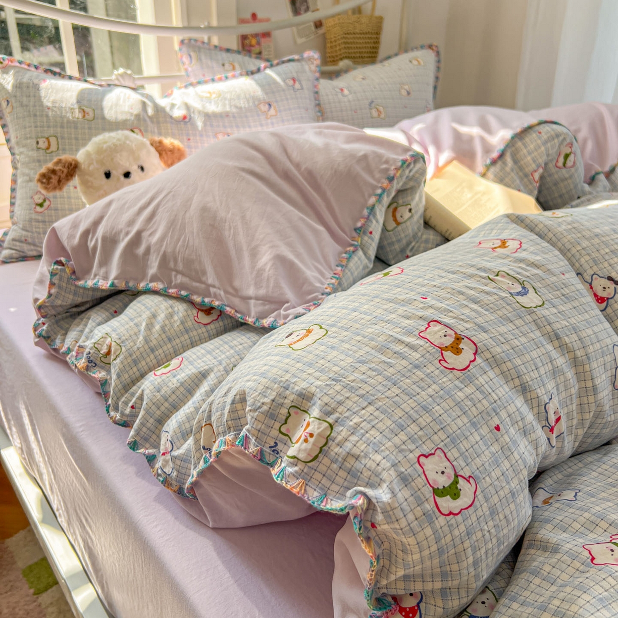 91家纺网 家纺一手货源 找家纺 （总）冕悠家纺 2026新款超柔软卡通七彩贝壳边水洗棉四件套 提供买家秀