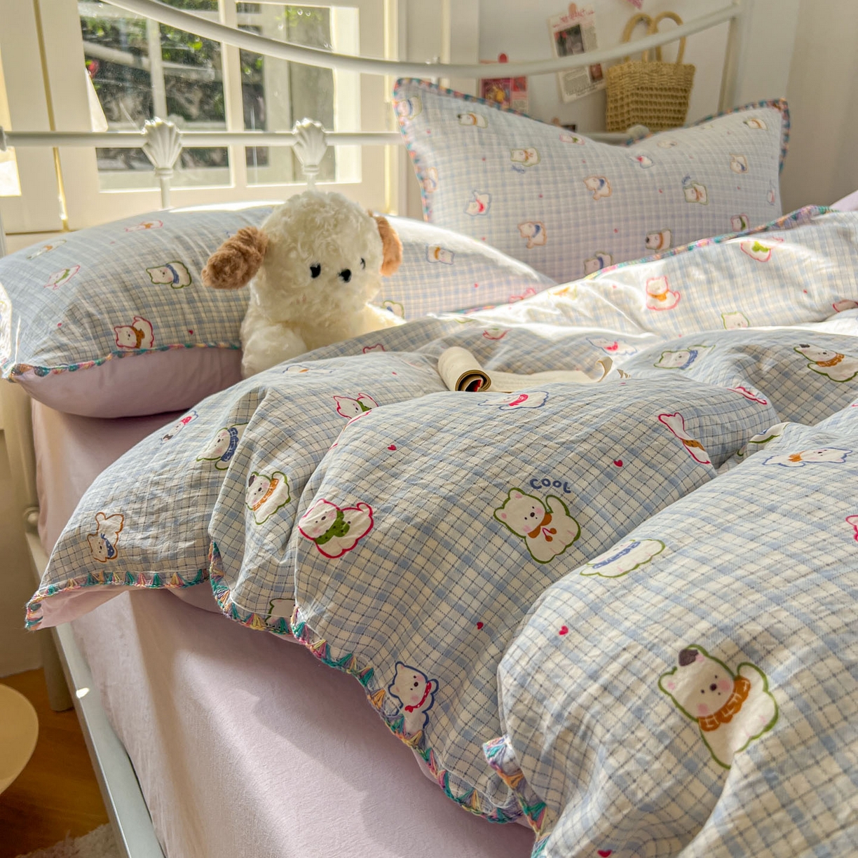 91家纺网 家纺一手货源 找家纺 （总）冕悠家纺 2026新款超柔软卡通七彩贝壳边水洗棉四件套 提供买家秀