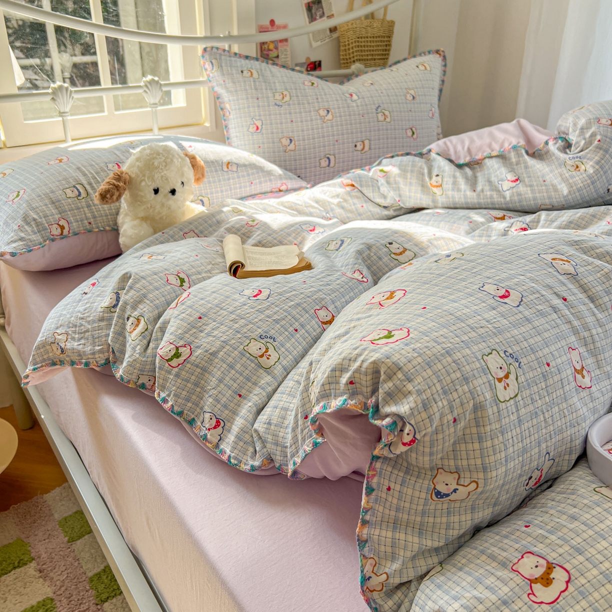 91家纺网 家纺一手货源 找家纺 （总）冕悠家纺 2026新款超柔软卡通七彩贝壳边水洗棉四件套 提供买家秀