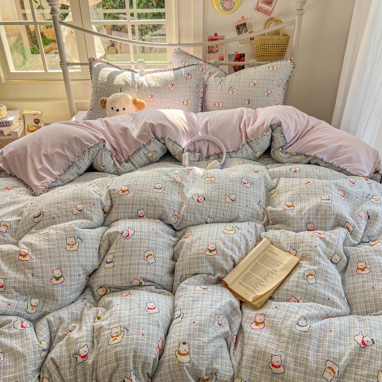 91家纺网 家纺一手货源 找家纺 （总）冕悠家纺 2026新款超柔软卡通七彩贝壳边水洗棉四件套 提供买家秀