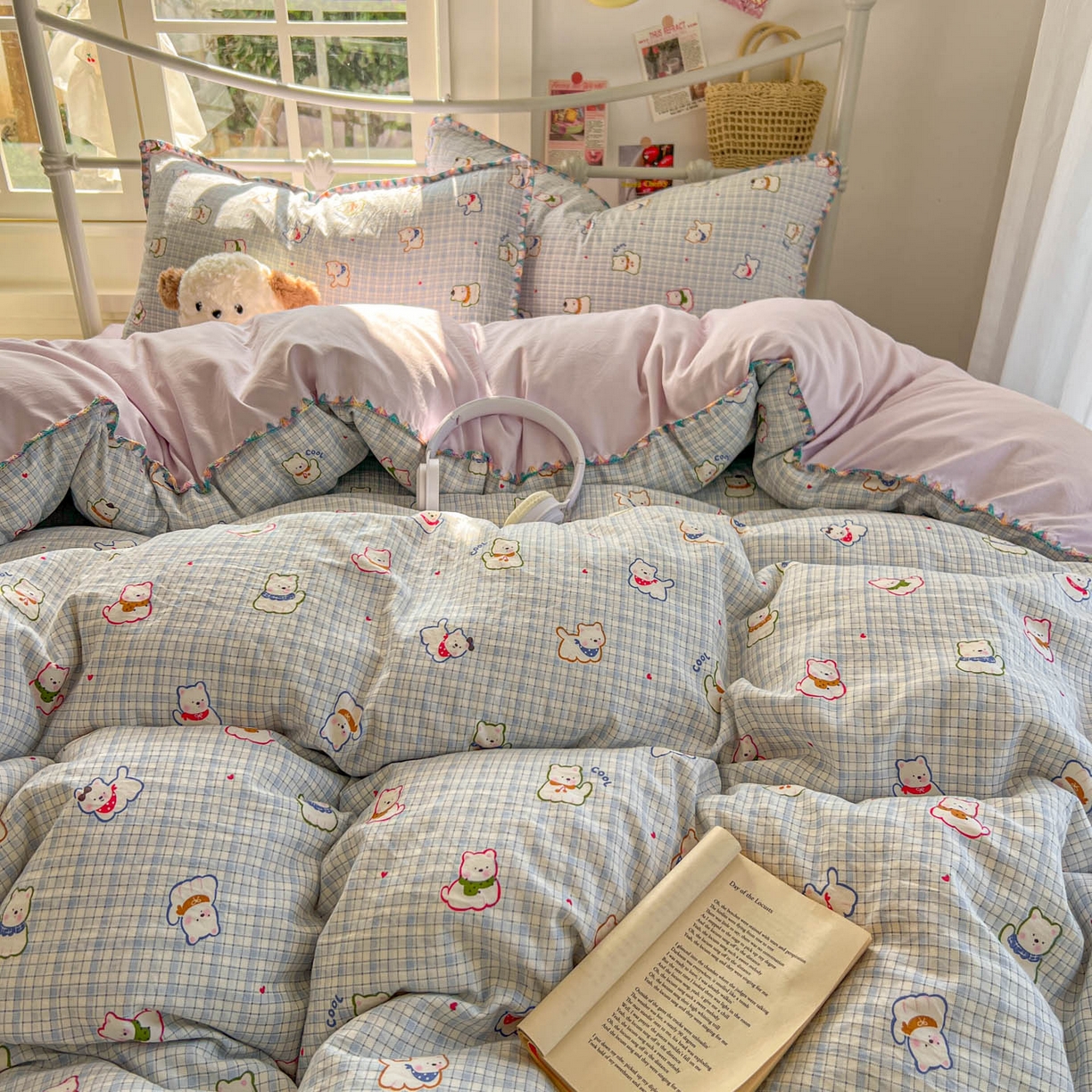 91家纺网 家纺一手货源 找家纺 冕悠家纺 2026新款超柔软卡通七彩贝壳边水洗棉四件套 提供买家秀 七彩- 狗狗奶紫