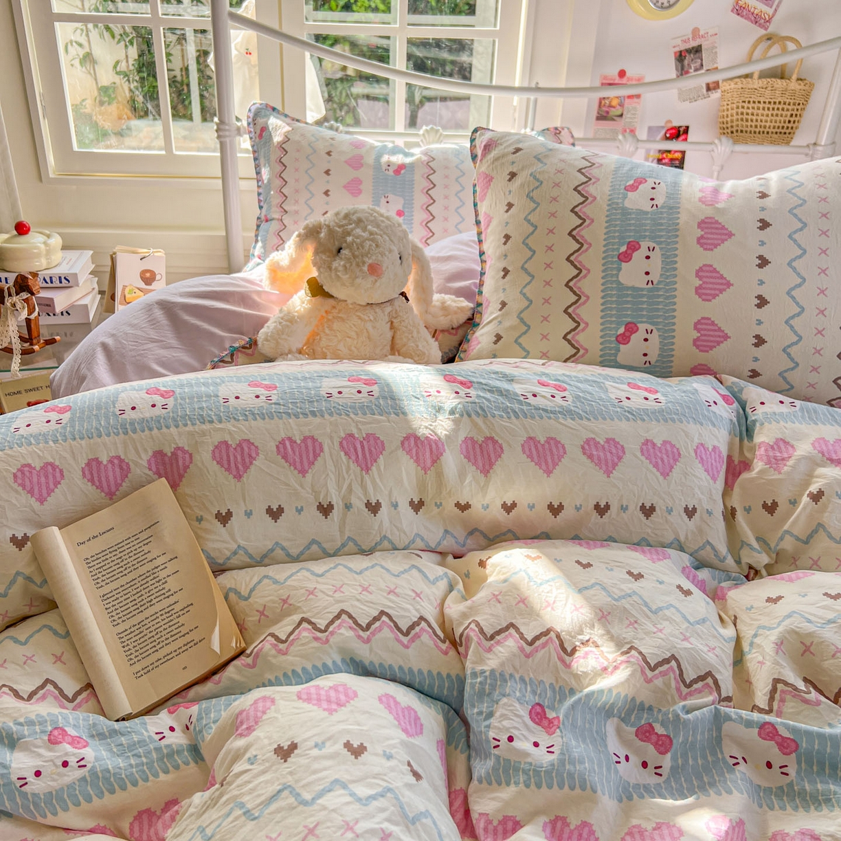 91家纺网 家纺一手货源 找家纺 冕悠家纺 2026新款超柔软卡通七彩贝壳边水洗棉四件套 提供买家秀 七彩-猫猫奶紫