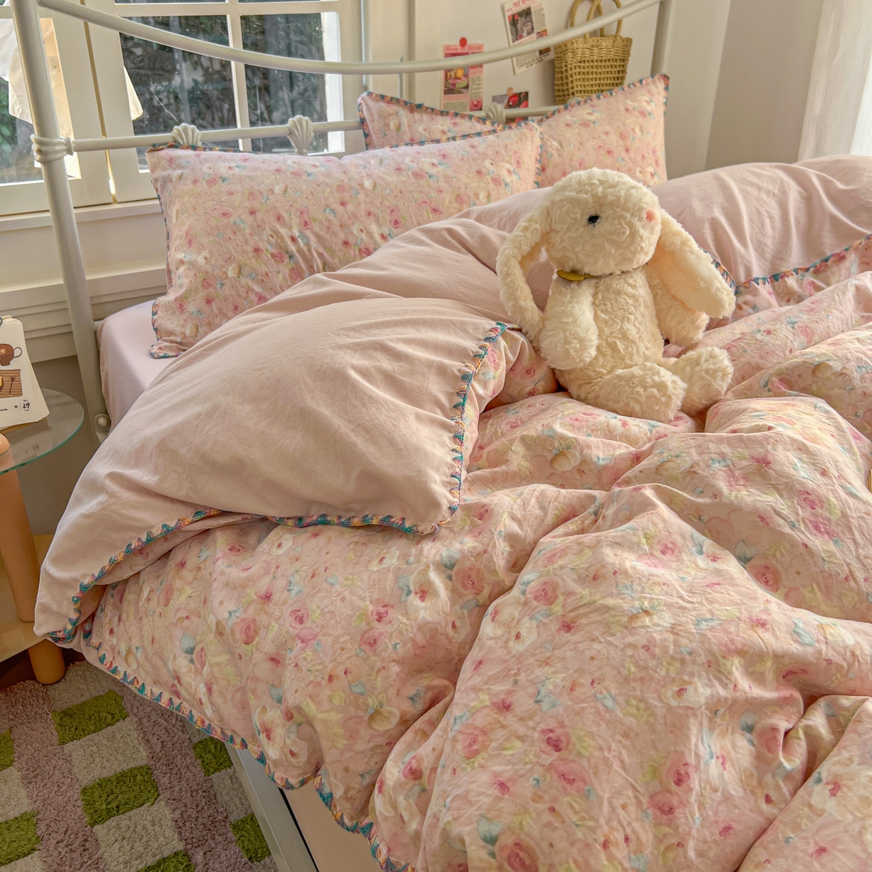 91家纺网 家纺一手货源 找家纺 冕悠家纺 2026新款超柔软卡通七彩贝壳边水洗棉四件套 提供买家秀 七彩- 留香