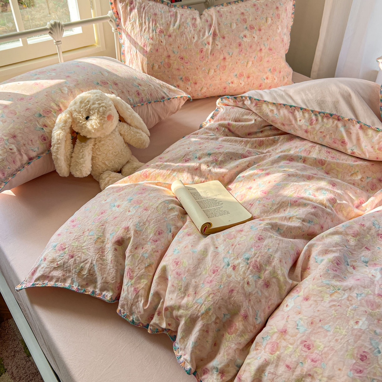 91家纺网 家纺一手货源 找家纺 冕悠家纺 2026新款超柔软卡通七彩贝壳边水洗棉四件套 提供买家秀 七彩- 留香