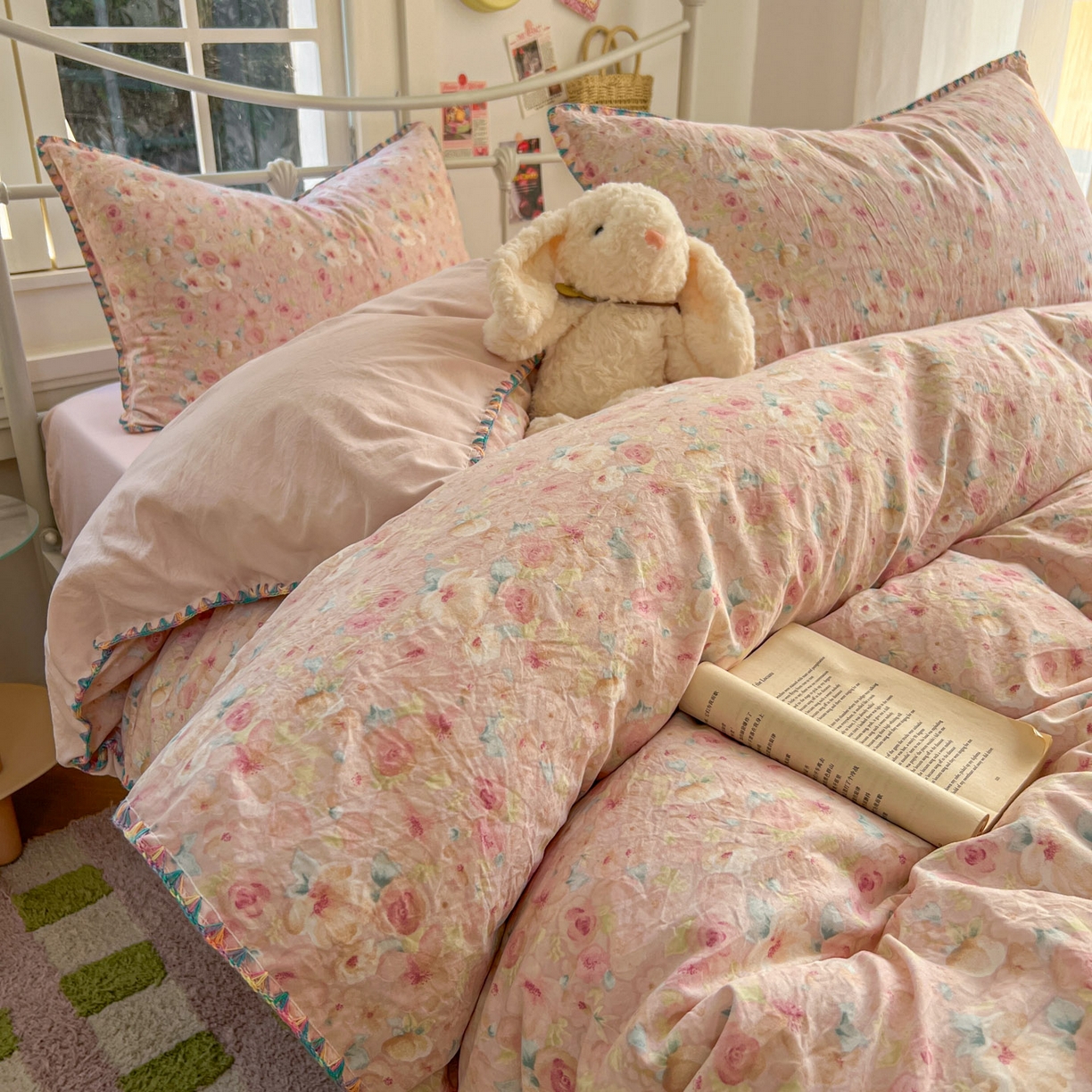 91家纺网 家纺一手货源 找家纺 冕悠家纺 2026新款超柔软卡通七彩贝壳边水洗棉四件套 提供买家秀 七彩- 留香