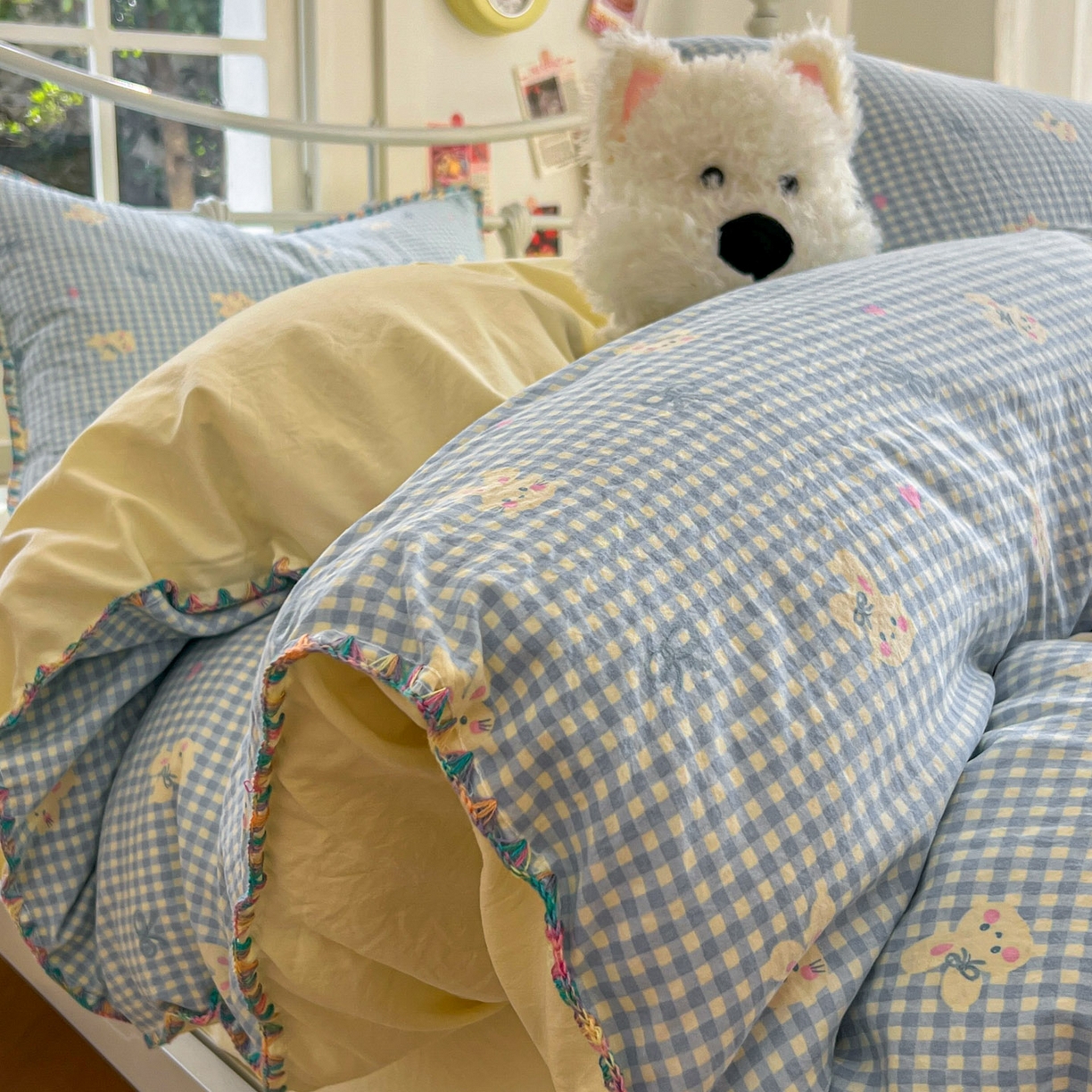 91家纺网 家纺一手货源 找家纺 （总）冕悠家纺 2026新款超柔软卡通七彩贝壳边水洗棉四件套 提供买家秀