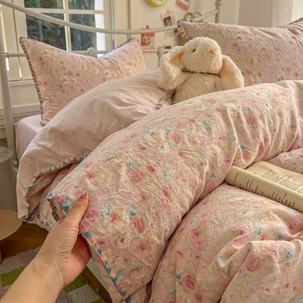 91家纺网 家纺一手货源 找家纺 冕悠家纺 2026新款超柔软卡通七彩贝壳边水洗棉四件套 提供买家秀 七彩- 留香