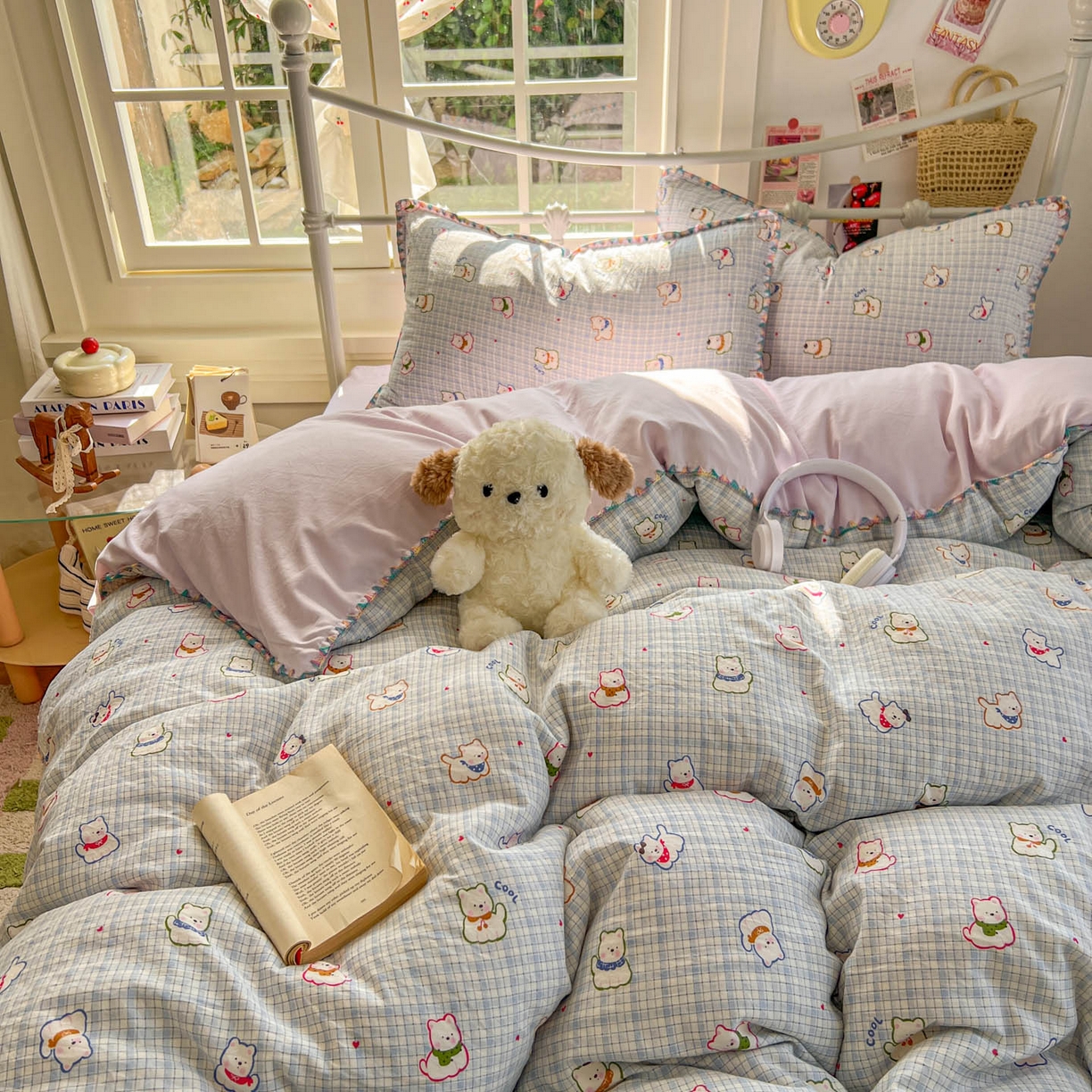 91家纺网 家纺一手货源 找家纺 （总）冕悠家纺 2026新款超柔软卡通七彩贝壳边水洗棉四件套 提供买家秀